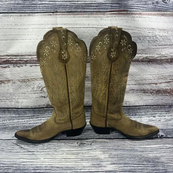 Ariat Floral Brown Leather 14029 Western Cowgirl Boots, Women’s Size 6.5