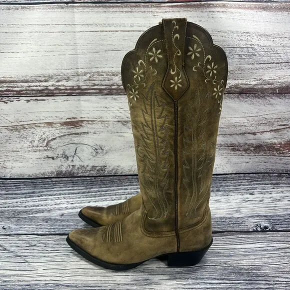 Ariat Floral Brown Leather 14029 Western Cowgirl Boots, Women’s Size 6.5