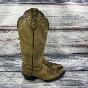Ariat Floral Brown Leather 14029 Western Cowgirl Boots, Women’s Size 6.5