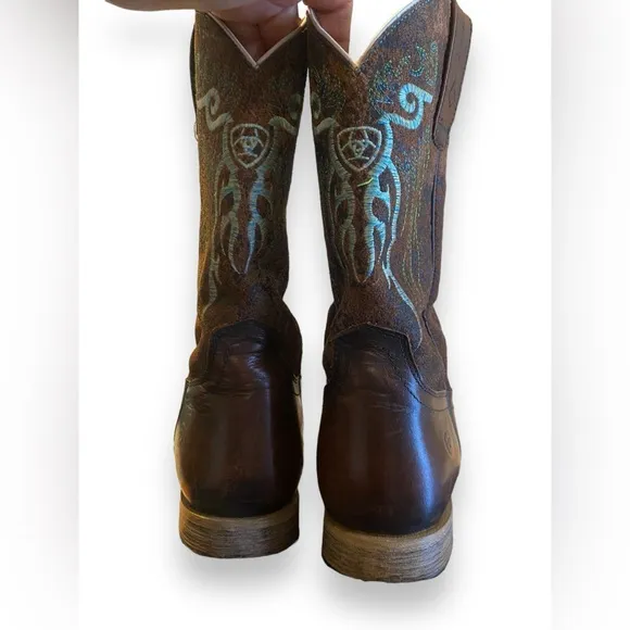 ARIAT MESTENO Rusty Rough brown boots Sz 5.5 Women's 8 Square toe embroidered