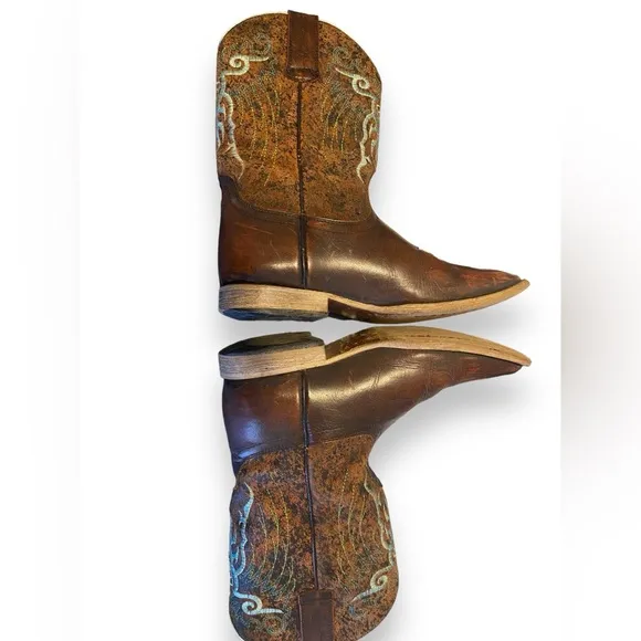 ARIAT MESTENO Rusty Rough brown boots Sz 5.5 Women's 8 Square toe embroidered