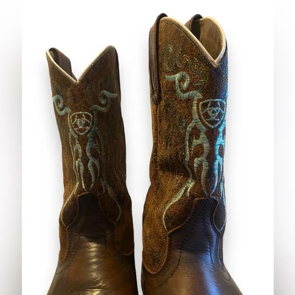 ARIAT MESTENO Rusty Rough brown boots Sz 5.5 Women's 8 Square toe embroidered