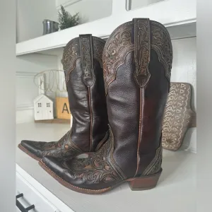 Ariat Presidio Brown Inlay Detail Western Cowboy Boots Women's - Size 8.5B