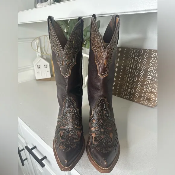 Ariat Presidio Brown Inlay Detail Western Cowboy Boots Women's - Size 8.5B