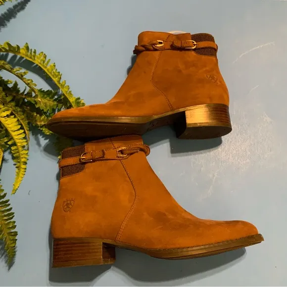 Ariat suede western ankle boots/booties chestnut brown 7B