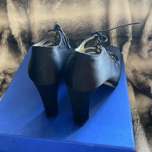 Armani Made In Italy 🇮🇹 Black Silk Gold Hardware Comfortable Platform Shoes