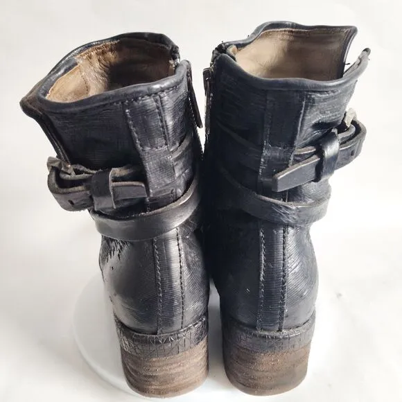 A.S 98 Airstep Italian Leather Black Moto Motorcycle Biker Boots Size 39 8.5 - 9