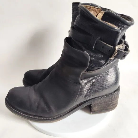 A.S 98 Airstep Italian Leather Black Moto Motorcycle Biker Boots Size 39 8.5 - 9