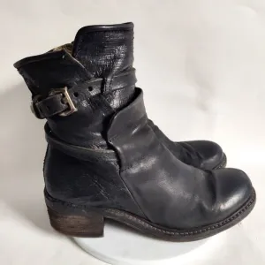 A.S 98 Airstep Italian Leather Black Moto Motorcycle Biker Boots Size 39 8.5 - 9