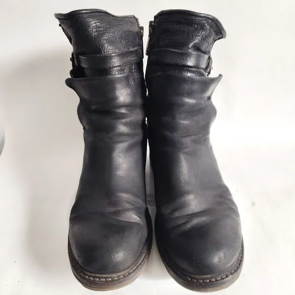 A.S 98 Airstep Italian Leather Black Moto Motorcycle Biker Boots Size 39 8.5 - 9