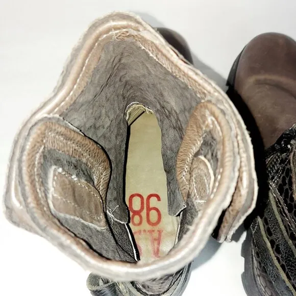 A.S. 98 Women Ankle Boots Size 39 EU Zipper Buckle Motorcycle Western Combat