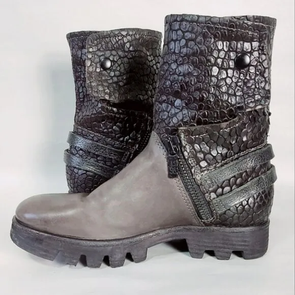 A.S. 98 Women Ankle Boots Size 39 EU Zipper Buckle Motorcycle Western Combat