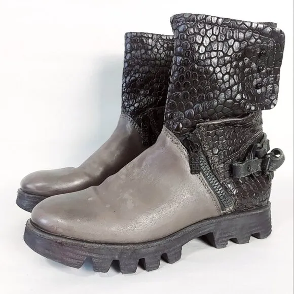 A.S. 98 Women Ankle Boots Size 39 EU Zipper Buckle Motorcycle Western Combat