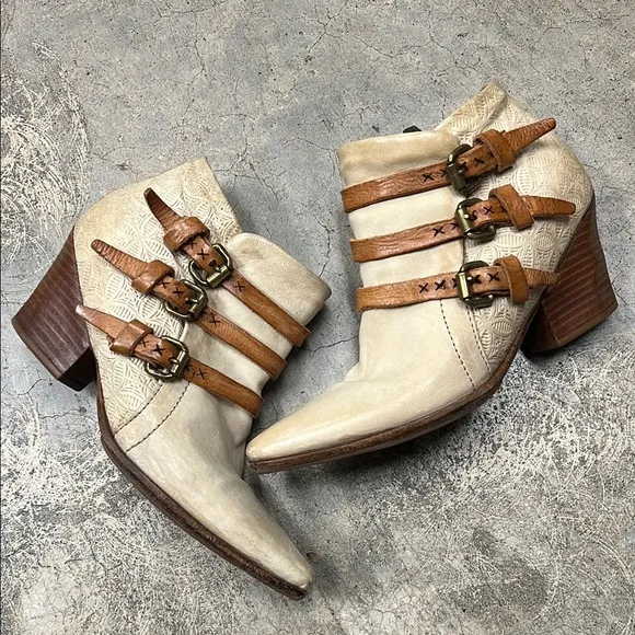 A.S.98 Cream and Brown Ankle Boots with Straps