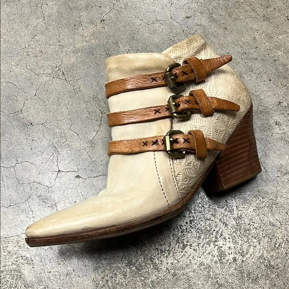 A.S.98 Cream and Brown Ankle Boots with Straps
