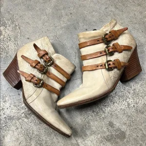 A.S.98 Cream and Brown Ankle Boots with Straps