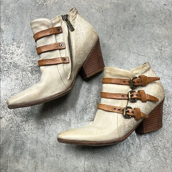 A.S.98 Cream and Brown Ankle Boots with Straps