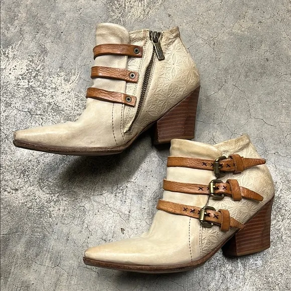 A.S.98 Cream and Brown Ankle Boots with Straps