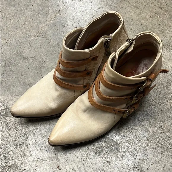 A.S.98 Cream and Brown Ankle Boots with Straps