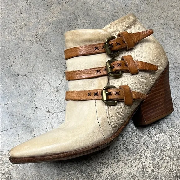 A.S.98 Cream and Brown Ankle Boots with Straps