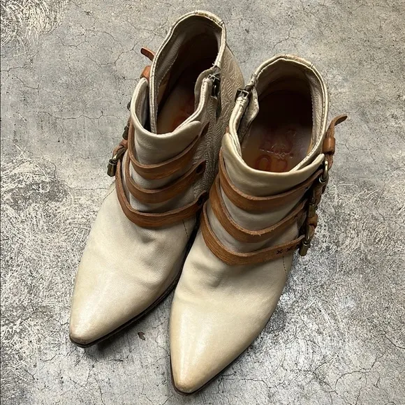 A.S.98 Cream and Brown Ankle Boots with Straps