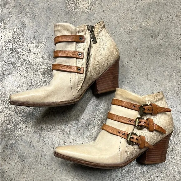 A.S.98 Cream and Brown Ankle Boots with Straps
