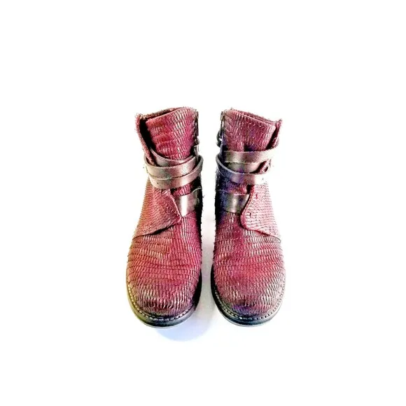 A.S.98 Maroon AIRSTEP Textured Leather Moto Boots Ankle Booties AS98 Sz 39 8.5 9