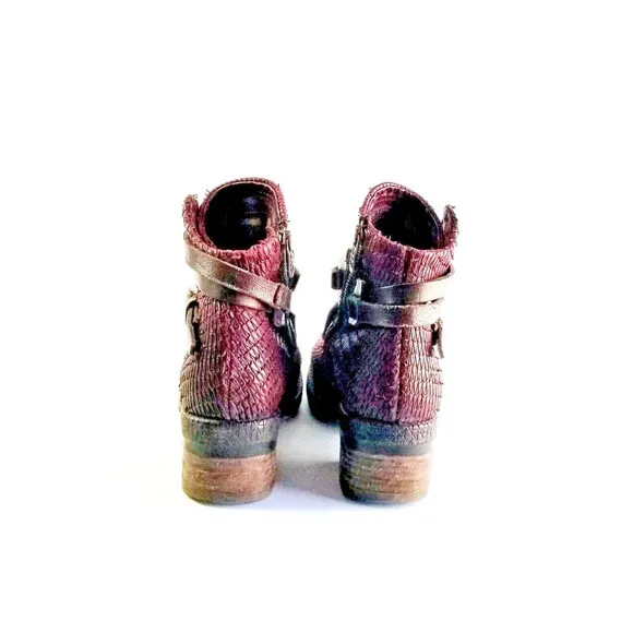 A.S.98 Maroon AIRSTEP Textured Leather Moto Boots Ankle Booties AS98 Sz 39 8.5 9