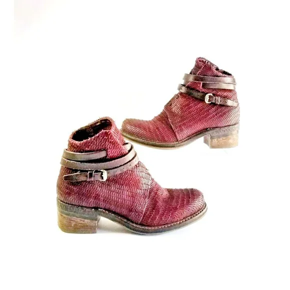 A.S.98 Maroon AIRSTEP Textured Leather Moto Boots Ankle Booties AS98 Sz 39 8.5 9