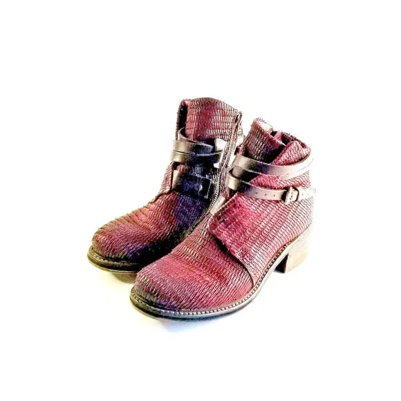 A.S.98 Maroon AIRSTEP Textured Leather Moto Boots Ankle Booties AS98 Sz 39 8.5 9