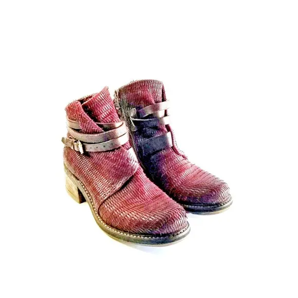 A.S.98 Maroon AIRSTEP Textured Leather Moto Boots Ankle Booties AS98 Sz 39 8.5 9