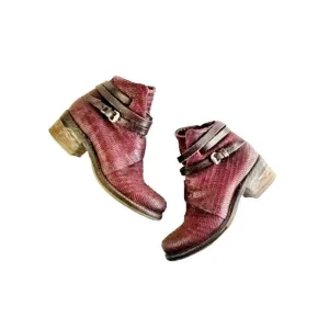 A.S.98 Maroon AIRSTEP Textured Leather Moto Boots Ankle Booties AS98 Sz 39 8.5 9