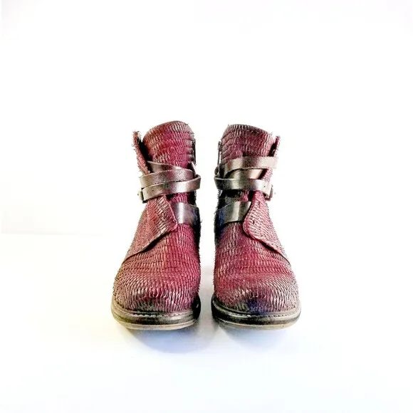 A.S.98 Maroon AIRSTEP Textured Leather Moto Boots Ankle Booties AS98 Sz 39 8.5 9