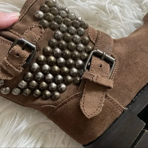 Ash‎ brown suede studded motorcycle boots size 36