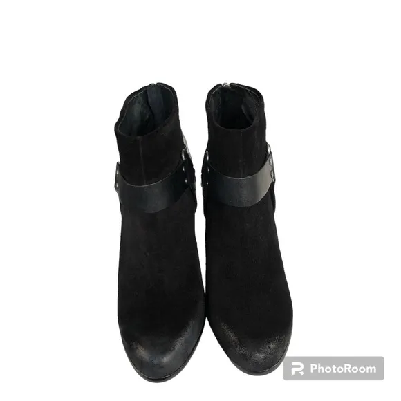ASH Quartz Harness Black Suede Leather Heeled Ankle Boots Booties Women’s 37