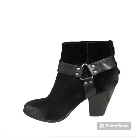 ASH Quartz Harness Black Suede Leather Heeled Ankle Boots Booties Women’s 37