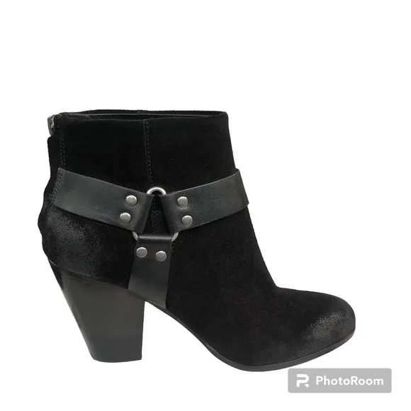 ASH Quartz Harness Black Suede Leather Heeled Ankle Boots Booties Women’s 37