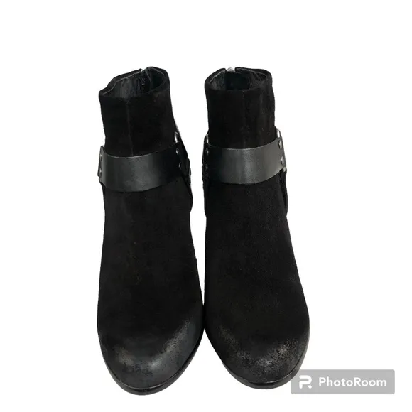 ASH Quartz Harness Black Suede Leather Heeled Ankle Boots Booties Women’s 37