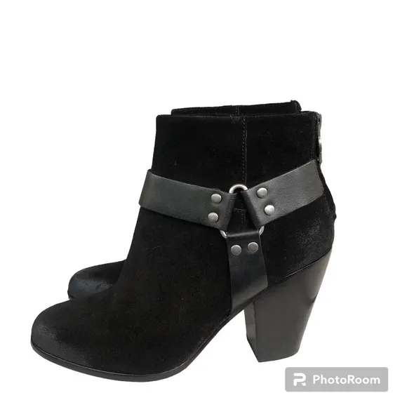 ASH Quartz Harness Black Suede Leather Heeled Ankle Boots Booties Women’s 37