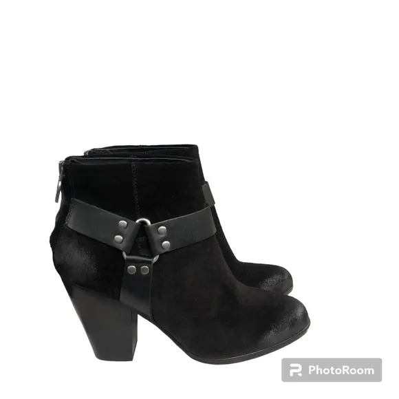 ASH Quartz Harness Black Suede Leather Heeled Ankle Boots Booties Women’s 37