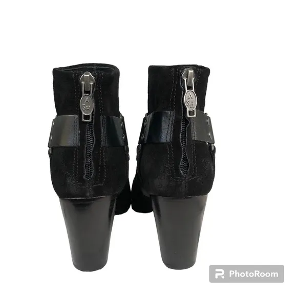 ASH Quartz Harness Black Suede Leather Heeled Ankle Boots Booties Women’s 37