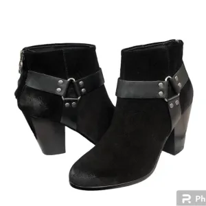 ASH Quartz Harness Black Suede Leather Heeled Ankle Boots Booties Women’s 37