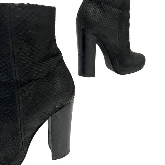 ASH Women's Black Leather SnakeSkin Embossed Bootie Ankle Boots Size 6.5