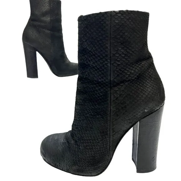 ASH Women's Black Leather SnakeSkin Embossed Bootie Ankle Boots Size 6.5
