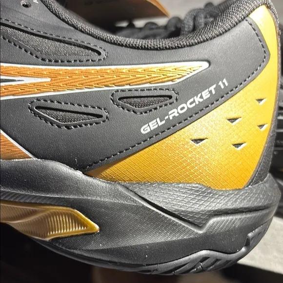 Asics Gel-Rocket 11 Black and Gold Athletic Shoes