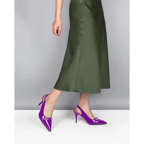 Aumoted Women Beaded Pumps Slingback High Heel Stilettos Pointed Toe Shoes Slip