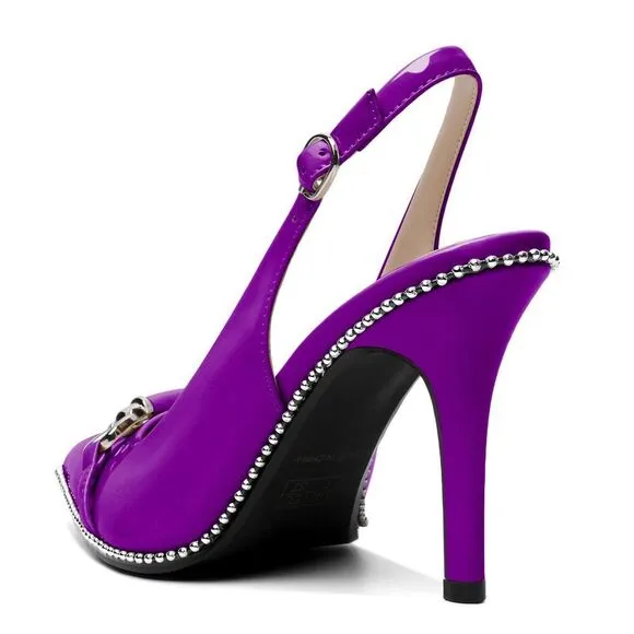 Aumoted Women Beaded Pumps Slingback High Heel Stilettos Pointed Toe Shoes Slip