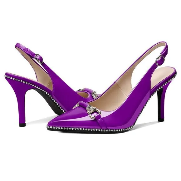 Aumoted Women Beaded Pumps Slingback High Heel Stilettos Pointed Toe Shoes Slip