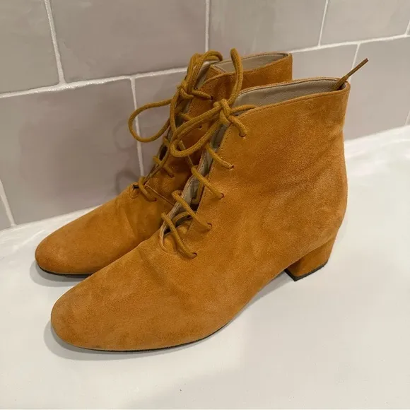 AUPRES Félicie Aurore Suede Lace Up Boots Size 36, 5.5 US Women’s Mustard Color