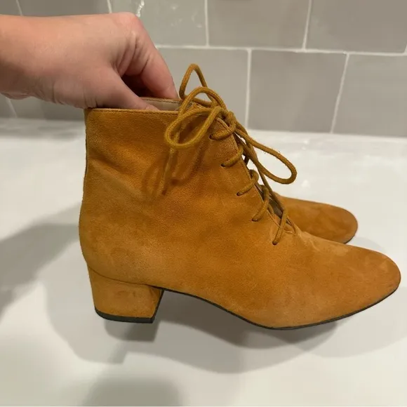 AUPRES Félicie Aurore Suede Lace Up Boots Size 36, 5.5 US Women’s Mustard Color
